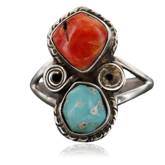Handmade Certified Authentic Navajo .925 Sterling Silver Turquoise and Spiny Oyster Native American Ring  390743516042