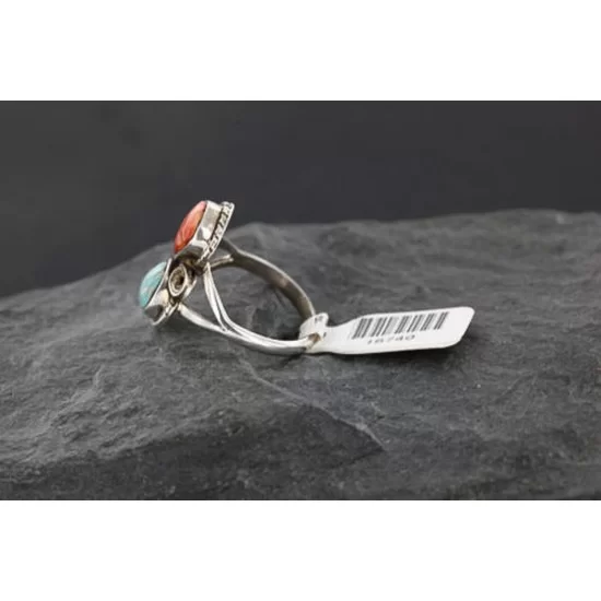 Handmade Certified Authentic Navajo .925 Sterling Silver Turquoise and Spiny Oyster Native American Ring  390743516042