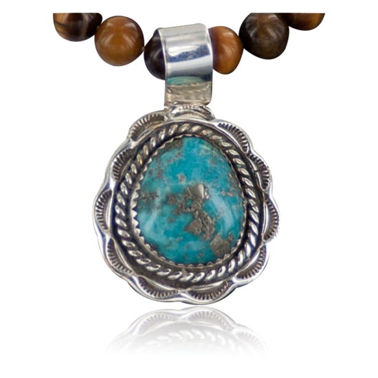 Handmade Certified Authentic Navajo .925 Sterling Silver Turquoise and Tigers Eye Native American Necklace & Pendant 370892779372