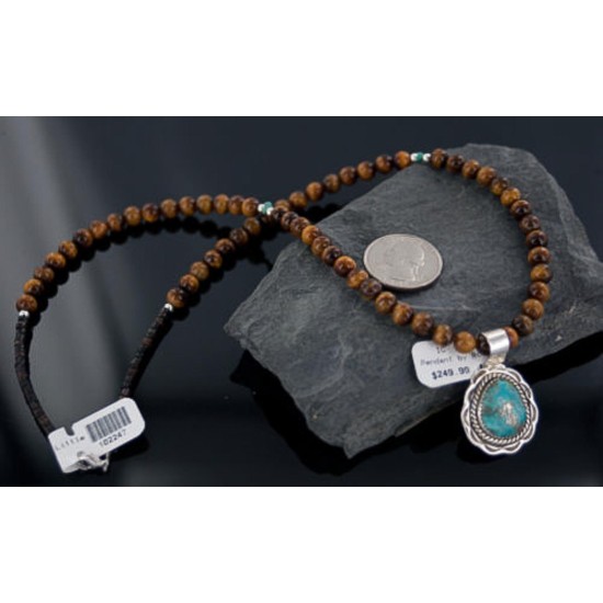 Handmade Certified Authentic Navajo .925 Sterling Silver Turquoise and Tigers Eye Native American Necklace & Pendant 370892779372 Handmade Certified Authentic Navajo .925 Sterling Silver Turquoise and Tigers Eye Native American Necklace & Pendant 370892779372