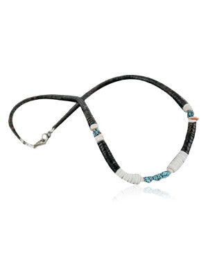 Handmade Certified Authentic Navajo .925 Sterling Silver Turquoise Spiny Oyster and Graduated Heishi Native American Necklace 370922023661