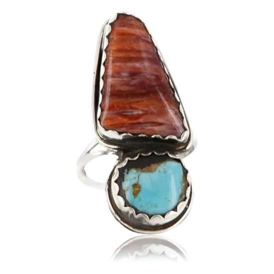 Handmade Certified Authentic Navajo .925 Sterling Silver Turquoise Spiny Oyster Native American Ring  370996028316