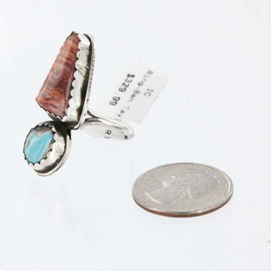 Handmade Certified Authentic Navajo .925 Sterling Silver Turquoise Spiny Oyster Native American Ring 370996028316 Handmade Certified Authentic Navajo .925 Sterling Silver Turquoise Spiny Oyster Native American Ring 370996028316