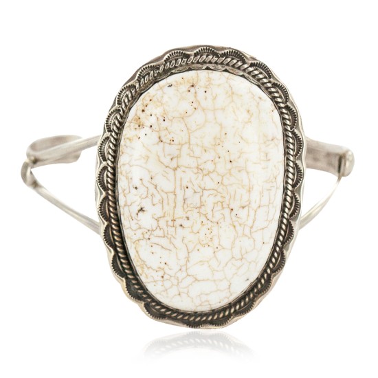 Handmade Certified Authentic Navajo .925 Sterling Silver White Buffalo Native American Bracelet 12661-101 Handmade Certified Authentic Navajo .925 Sterling Silver White Buffalo Native American Bracelet 12661-101