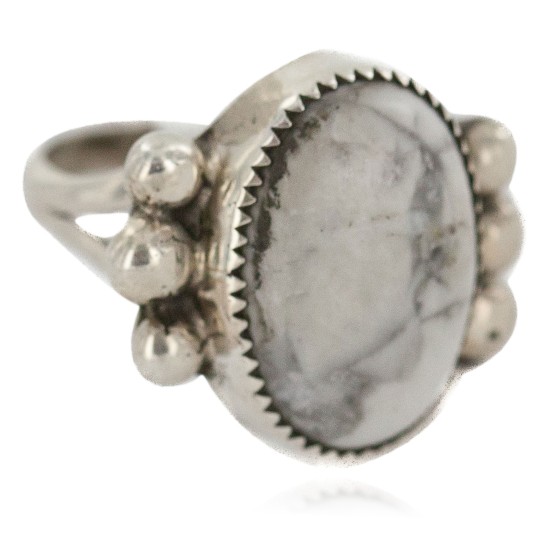 Handmade Certified Authentic Navajo .925 Sterling Silver White Howlite Native American Ring 18243 Handmade Certified Authentic Navajo .925 Sterling Silver White Howlite Native American Ring 18243