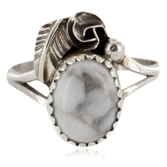 Handmade Certified Authentic Navajo .925 Sterling Silver White Howlite Turquoise Native American Ring Size 9 1/2 26204-32