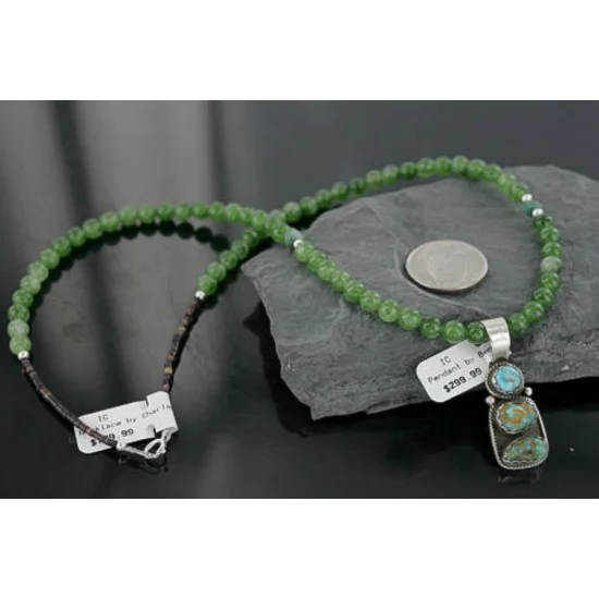 Handmade Certified Authentic Navajo .925 Sterling SilverONE Mountain and Turquoise Native American Necklace 390683130429