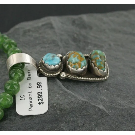 Handmade Certified Authentic Navajo .925 Sterling SilverONE Mountain and Turquoise Native American Necklace 390683130429
