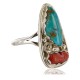 Handmade Certified Authentic Navajo .925 Sterling SilverONE Mountain Turquoise and Coral Native American Ring  370991304315