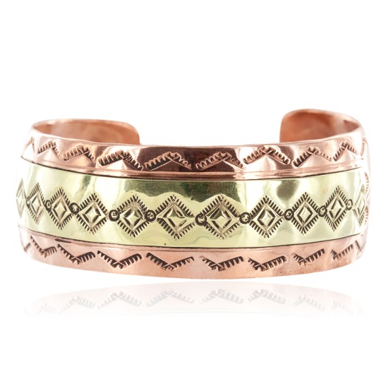 Handmade Certified Authentic Navajo Brass Pure Copper Native American Bracelet 12900-1
