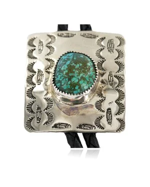 Handmade Navajo Leather Nickel Natural Turquoise Bolo Tie NB160330203933