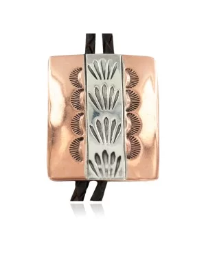 Handmade Navajo Leather Bolo Tie with Copper and Nickel 24489-5