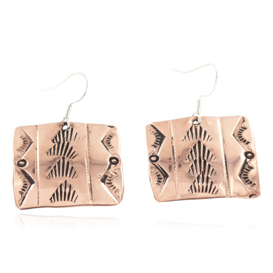 Handmade Certified Authentic Navajo Mountain Pure Copper Dangle Native American Earrings 18169-1