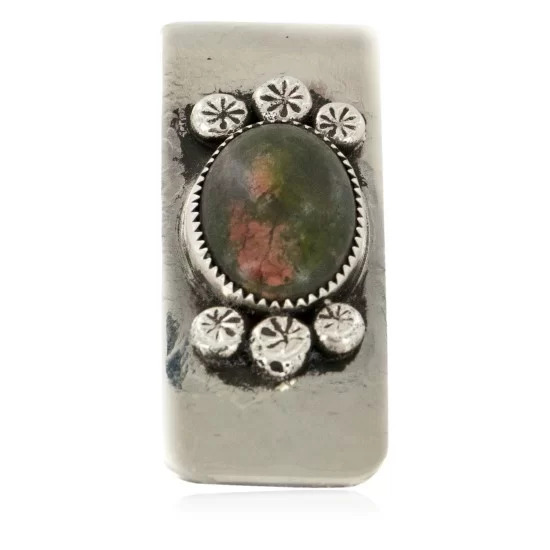 Handmade Certified Authentic Navajo Nickel and .925 Sterling Silver Natural Jasper Native American Money Clip 11250-51 Handmade Certified Authentic Navajo Nickel and .925 Sterling Silver Natural Jasper Native American Money Clip 11250-51