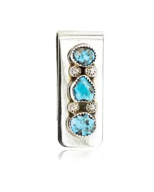 Handmade Certified Authentic Navajo Nickel and .925 Sterling Silver Natural Turquoise Native American Money Clip 10528-1 Handmade Certified Authentic Navajo Nickel and .925 Sterling Silver Natural Turquoise Native American Money Clip 10528-1