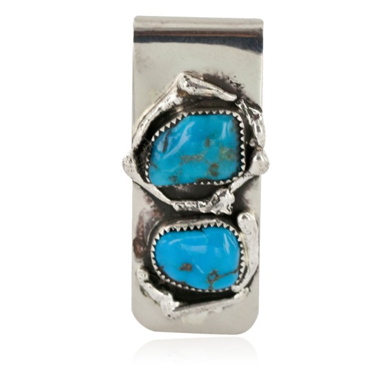Handmade Certified Authentic Navajo Nickel and .925 Sterling Silver Natural Turquoise Native American Money Clip 10530-1 Handmade Certified Authentic Navajo Nickel and .925 Sterling Silver Natural Turquoise Native American Money Clip 10530-1