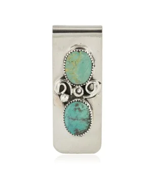 Handmade Certified Authentic Navajo Nickel and .925 Sterling Silver Natural Turquoise Native American Money Clip 10530-2 Handmade Certified Authentic Navajo Nickel and .925 Sterling Silver Natural Turquoise Native American Money Clip 10530-2