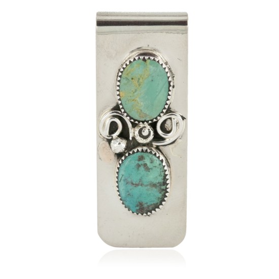 Handmade Certified Authentic Navajo Nickel and .925 Sterling Silver Natural Turquoise Native American Money Clip 10530-2