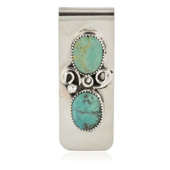 Handmade Certified Authentic Navajo Nickel and .925 Sterling Silver Natural Turquoise Native American Money Clip 10530-2 Handmade Certified Authentic Navajo Nickel and .925 Sterling Silver Natural Turquoise Native American Money Clip 10530-2