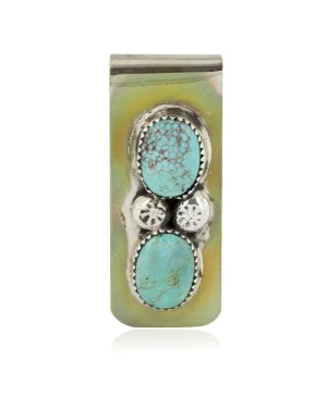 Handmade Certified Authentic Navajo Nickel and .925 Sterling Silver Natural Turquoise Native American Money Clip 10530-5 Handmade Certified Authentic Navajo Nickel and .925 Sterling Silver Natural Turquoise Native American Money Clip 10530-5