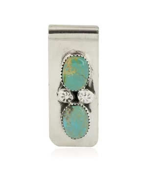 Handmade Certified Authentic Navajo Nickel and .925 Sterling Silver Natural Turquoise Native American Money Clip 10530-7 Handmade Certified Authentic Navajo Nickel and .925 Sterling Silver Natural Turquoise Native American Money Clip 10530-7