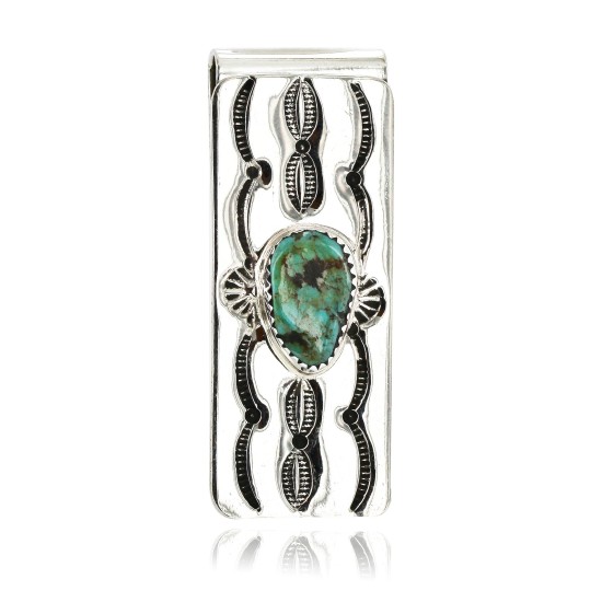 Handmade Certified Authentic Navajo Nickel and .925 Sterling Silver Natural Turquoise Native American Money Clip 11238-11 Handmade Certified Authentic Navajo Nickel and .925 Sterling Silver Natural Turquoise Native American Money Clip 11238-11