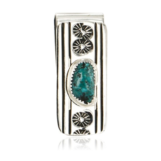 Handmade Certified Authentic Navajo Nickel and .925 Sterling Silver Natural Turquoise Native American Money Clip 11238-9