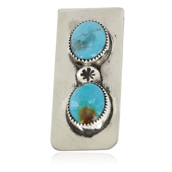 Handmade Certified Authentic Navajo Nickel and .925 Sterling Silver Natural Turquoise Native American Money Clip 11240-2 Handmade Certified Authentic Navajo Nickel and .925 Sterling Silver Natural Turquoise Native American Money Clip 11240-2