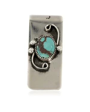 Handmade Certified Authentic Navajo Nickel and .925 Sterling Silver Natural Turquoise Native American Money Clip 11250-111