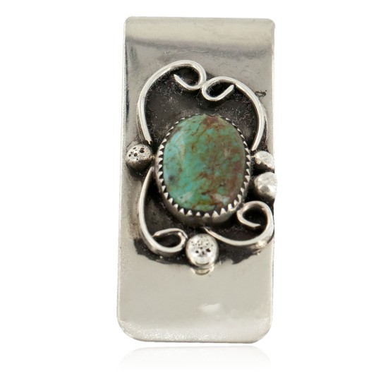 Handmade Certified Authentic Navajo Nickel and .925 Sterling Silver Natural Turquoise Native American Money Clip 11250-6