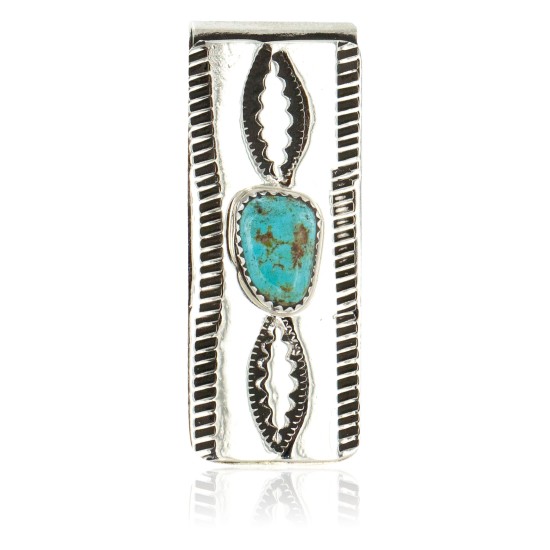 Handmade Certified Authentic Navajo Nickel and .925 Sterling Silver Natural Turquoise Native American Money Clip 5 11238-1