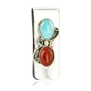 Handmade Certified Authentic Navajo Nickel and .925 Sterling Silver Natural Turquoise Red Jasper Native American Money Clip 10525-9