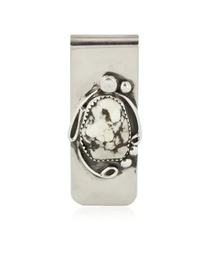 Handmade Certified Authentic Navajo Nickel and .925 Sterling Silver White Buffalo Native American Money Clip 11264-5