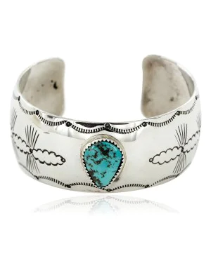 Handmade Certified Authentic Navajo Nickel Natural Turquoise Native American Bracelet 12784-10
