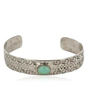 Handmade Certified Authentic Navajo Nickel Natural Turquoise Native American Bracelet 12796-92