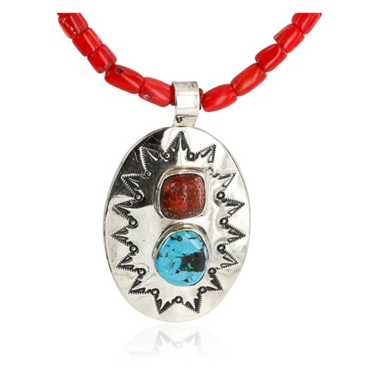 HANDMADE Certified Authentic Navajo Nickel Turquoise and CORAL Native American Necklace 371105467875 HANDMADE Certified Authentic Navajo Nickel Turquoise and CORAL Native American Necklace 371105467875