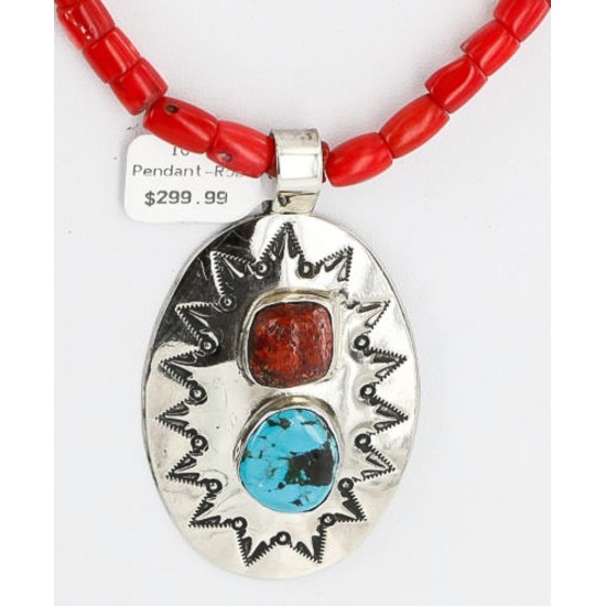 HANDMADE Certified Authentic Navajo Nickel Turquoise and CORAL Native American Necklace 371105467875 HANDMADE Certified Authentic Navajo Nickel Turquoise and CORAL Native American Necklace 371105467875