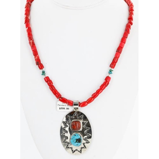 HANDMADE Certified Authentic Navajo Nickel Turquoise and CORAL Native American Necklace 371105467875 HANDMADE Certified Authentic Navajo Nickel Turquoise and CORAL Native American Necklace 371105467875