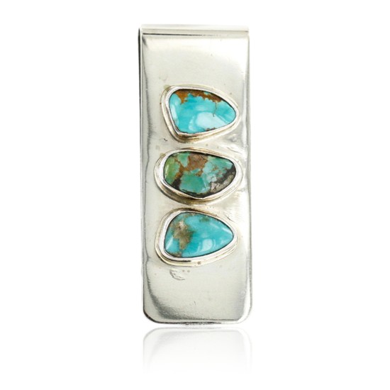 Handmade Certified Authentic Navajo Nickel Turquoise Nuggets Native American Money Clip 11244-8