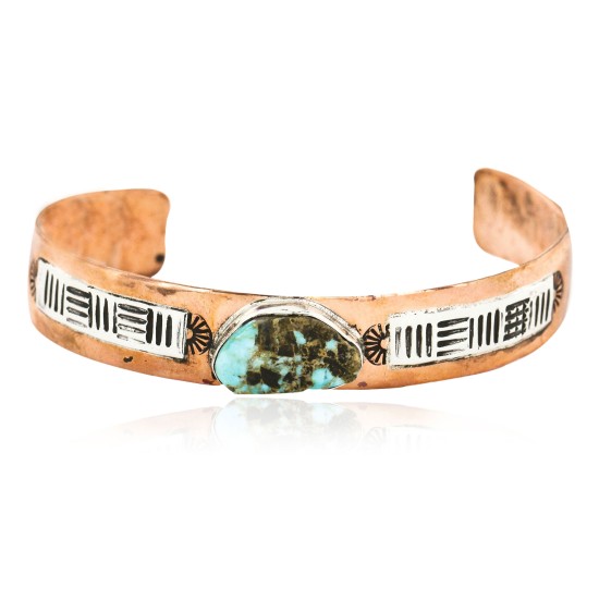 Handmade Certified Authentic Navajo Pure .925 Sterling Silver and Copper Native American Bracelet Natural Turquoise 1286
