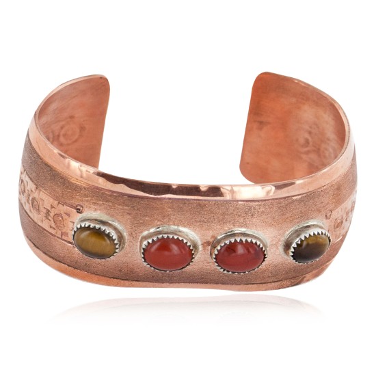 Handmade Certified Authentic Navajo Pure .925 Sterling Silver and Copper Natural Charoite Tigers Eye Native American Bracelet 12802