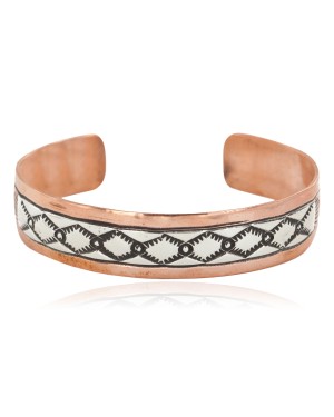 Handmade Navajo Pure .925 Sterling Silver Copper Bracelet 12809-4