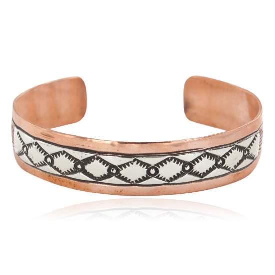 Handmade Navajo Pure .925 Sterling Silver Copper Bracelet 12809-4 Handmade Navajo Pure .925 Sterling Silver Copper Bracelet 12809-4