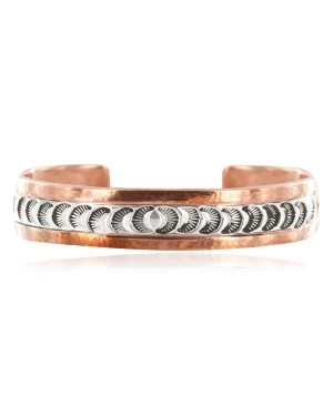 Handmade Certified Authentic Navajo Pure .925 Sterling Silver Copper Native American Bracelet 12902-3