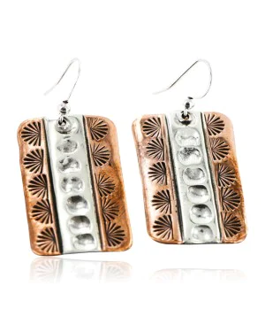 Handmade Certified Authentic Navajo Pure .925 Sterling Silver Copper Native American Earrings 27158-2