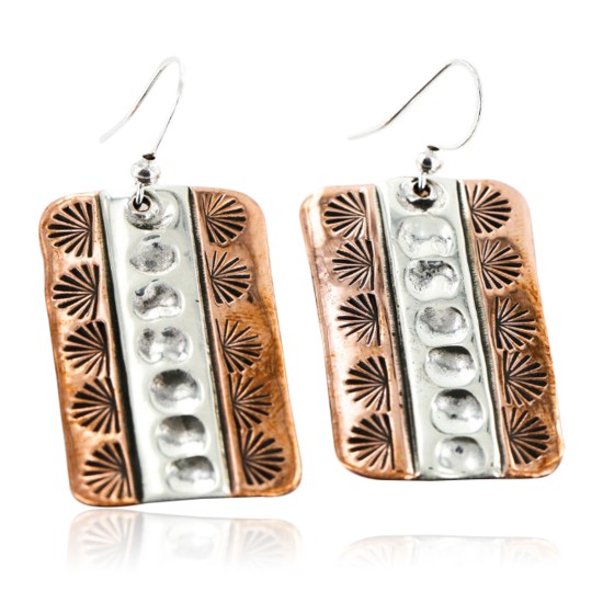 Handmade Certified Authentic Navajo Pure .925 Sterling Silver Copper Native American Earrings 27158-2 Handmade Certified Authentic Navajo Pure .925 Sterling Silver Copper Native American Earrings 27158-2