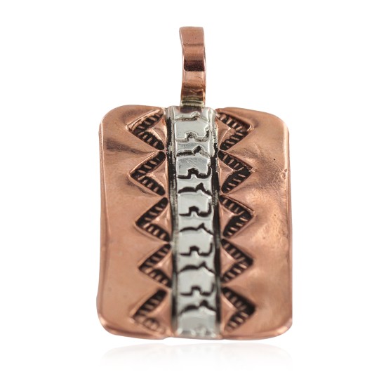 Handmade Certified Authentic Navajo Pure .925 Sterling Silver Native American Copper Pendant 13127-2