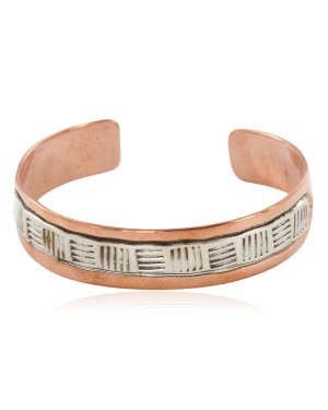 Handmade Certified Authentic Navajo Pure Copper and .925 Sterling Silver Native American Bracelet 12703-12