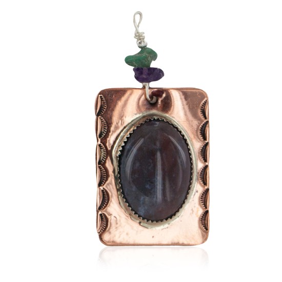 Handmade Certified Authentic Navajo Pure Natural Agate Amethyst Turquoise Native American Copper Pendant 18212-2