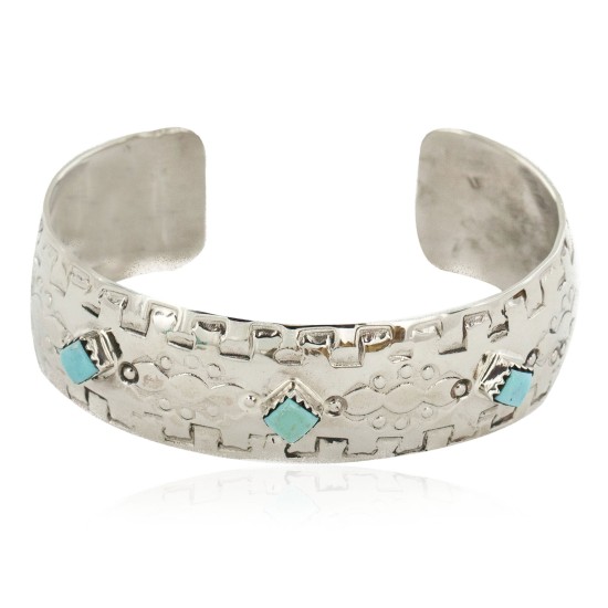 Handmade Certified Authentic Navajo Pure Nickel Native American Bracelet Natural Turquoise 12861-3